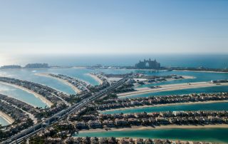 Palm Jumeirah aerial view with luxury villas and beaches in Dubai