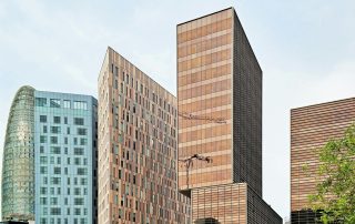 Cluster of modern high-rise buildings in Barcelona’s business district – sleek urban development in Spain