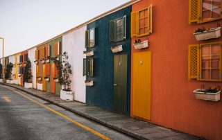 Row of colorful buildings with windows and doors in turkey