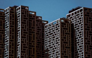 Architectural shot of residential high-rise buildings in urban UAE