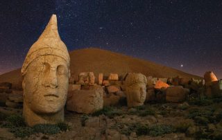 Ancient stone sculptures at sunset in Göreme, Cappadocia, Turkey