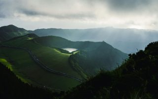 Misty green valleys with rolling hills – tranquil mountainous terrain in Portugal's countryside