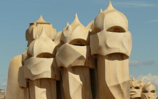 Abstract rooftop chimneys of Casa Milà, Barcelona – Gaudí’s surreal modernist sculpture